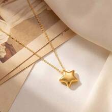 1 pieza Collar minimalista de estrella de cinco puntas estilo europeo y americano, collar artístico vintage con colgante de estrella para la clavícula, adecuado para uso diario y como regalo - Dorado - Ver 2