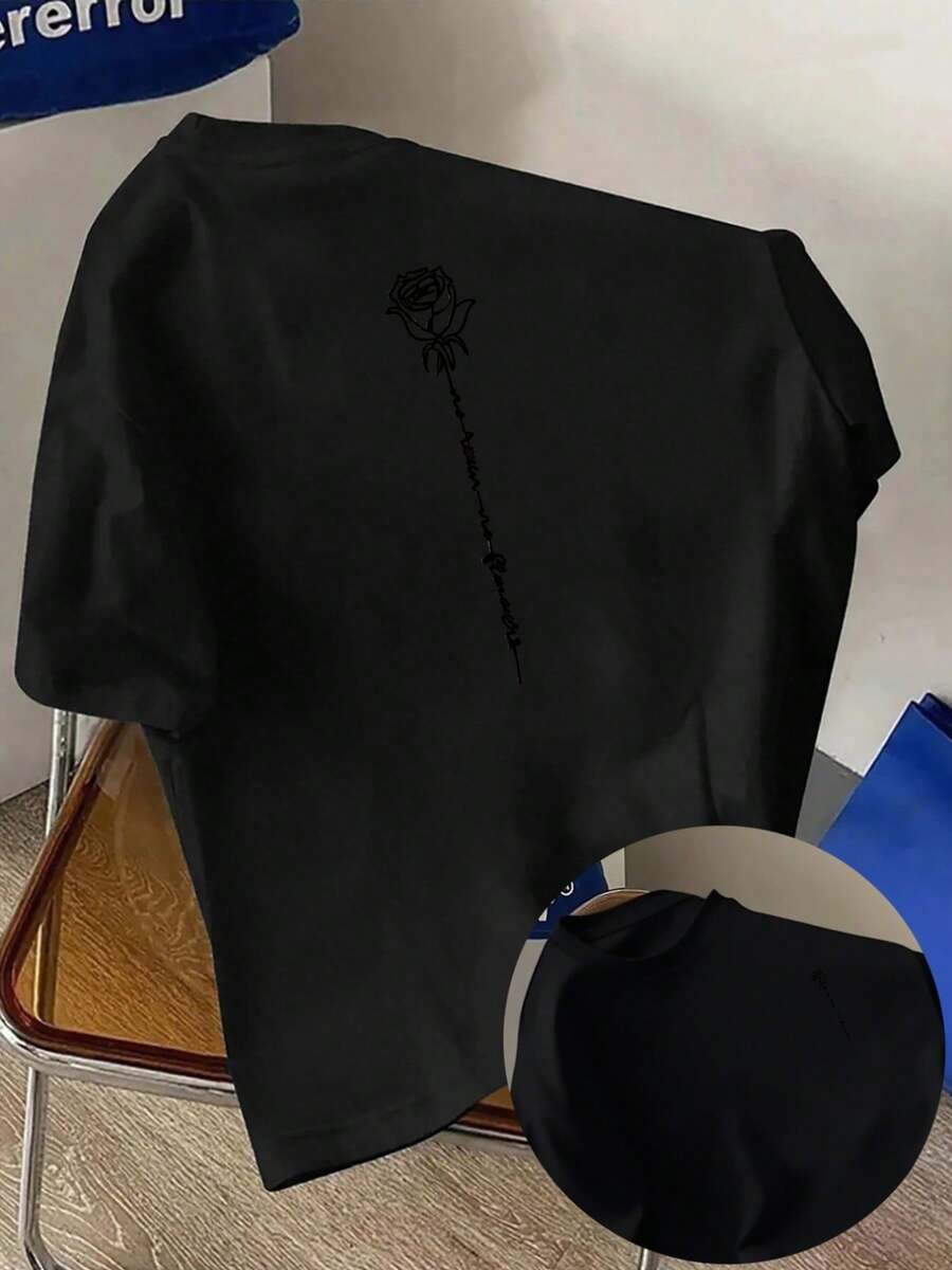 Camiseta de manga corta para hombre, con estampado de rosas en ambas caras, para el Día de San Valentín y sus alrededores, estilo casual deportivo, moda moderna, corte holgado, para - Negro - Ver 1