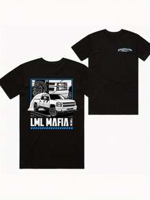 Camiseta Gráfica para Hombre LML con Diseño de Coche Gangster, Adecuada para Uso Diario,% Algodón, Regalo, Camiseta Negra, Estilo Urbano a la Moda, Top Casual Cómodo - Negro - Ver 1