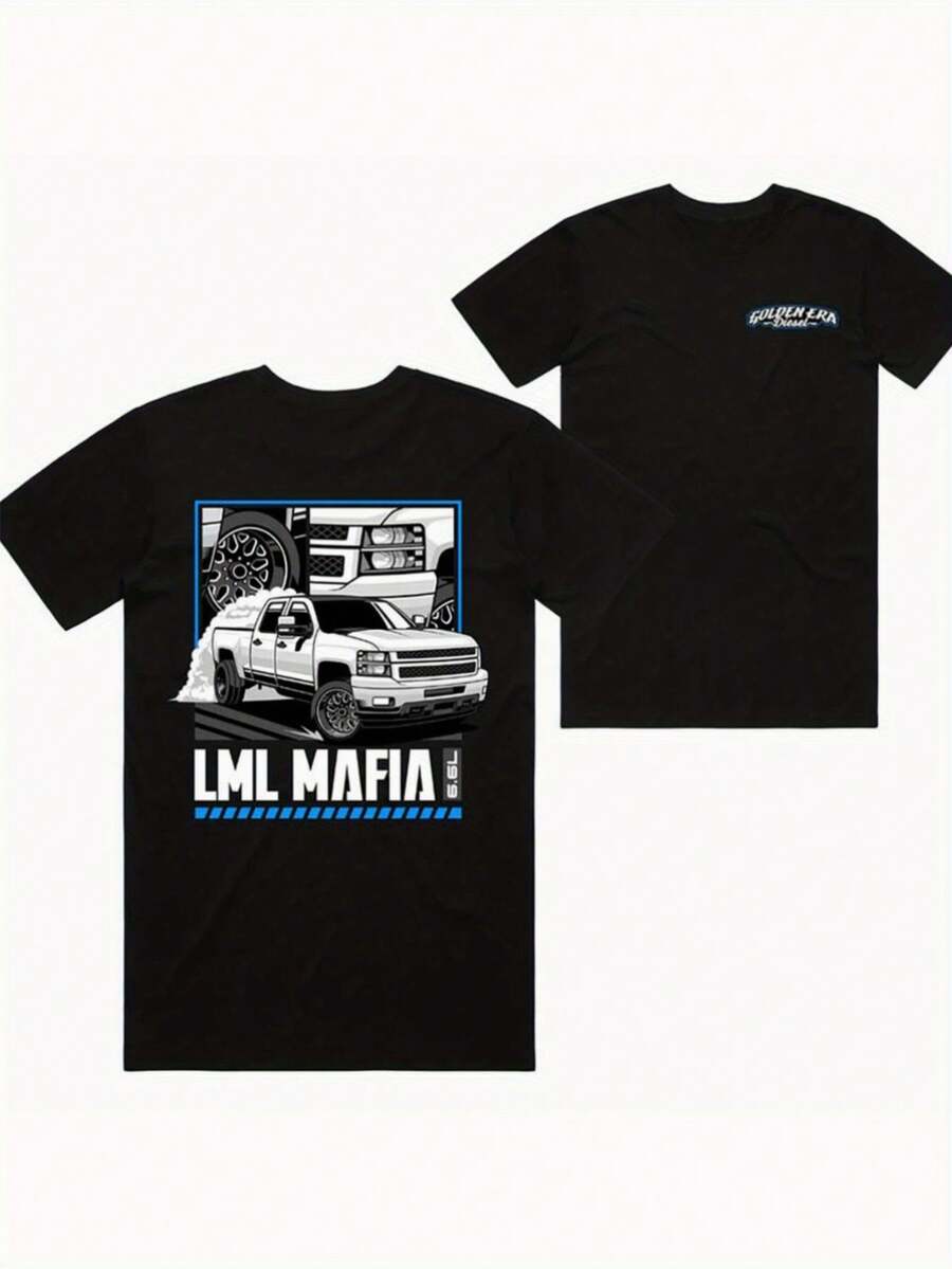 Camiseta Gráfica para Hombre LML con Diseño de Coche Gangster, Adecuada para Uso Diario,% Algodón, Regalo, Camiseta Negra, Estilo Urbano a la Moda, Top Casual Cómodo - Negro - Ver 1