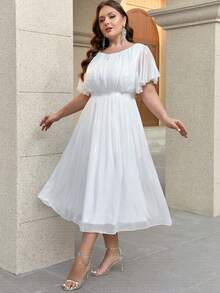 Women Plus Size Elegant Fashion Cocktail Party Dress For Wedding Guest Formal Homecoming Back To School Prom Spring Summer Autumn - White - View 3