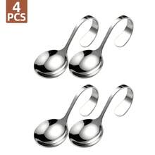 1/4/6pcs Stainless Steel Serving Spoons, Curved Handle Dessert Spoon Set, Rustproof Silver Tableware For Salad Berry Home Restaurant Buffet - View 8