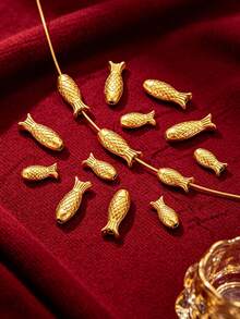 5/10Pcs 18K Gold Plated Mini Fish Shape Beads, 304 Stainless Steel 1mm Hole Spacer Beads DIY Women Daily Handmade Jewelry Accessories - Beads - View 1