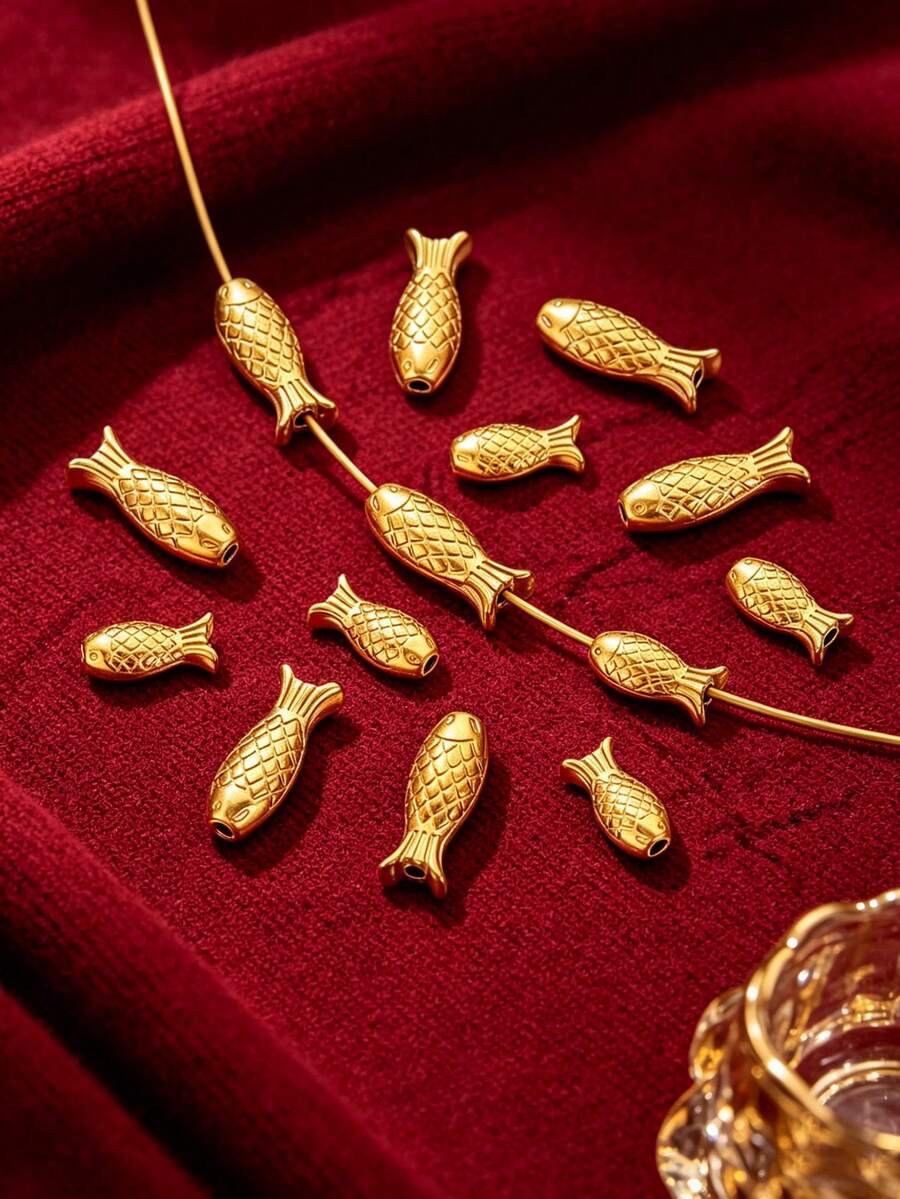 5/10Pcs 18K Gold Plated Mini Fish Shape Beads, 304 Stainless Steel 1mm Hole Spacer Beads DIY Women Daily Handmade Jewelry Accessories - Beads - View 1