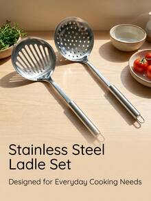 Stainless Steel Cooking Set: Ergonomically Designed Solid Round Tube Handle, Suitable For Cooking Scenarios Such As Grilling Steaks, Pancakes, Pasta, Dumplings, And Hot Pot. Rust-Proof, Seamless Steel Structure, Easy To Clean. - Multicolor - View 11