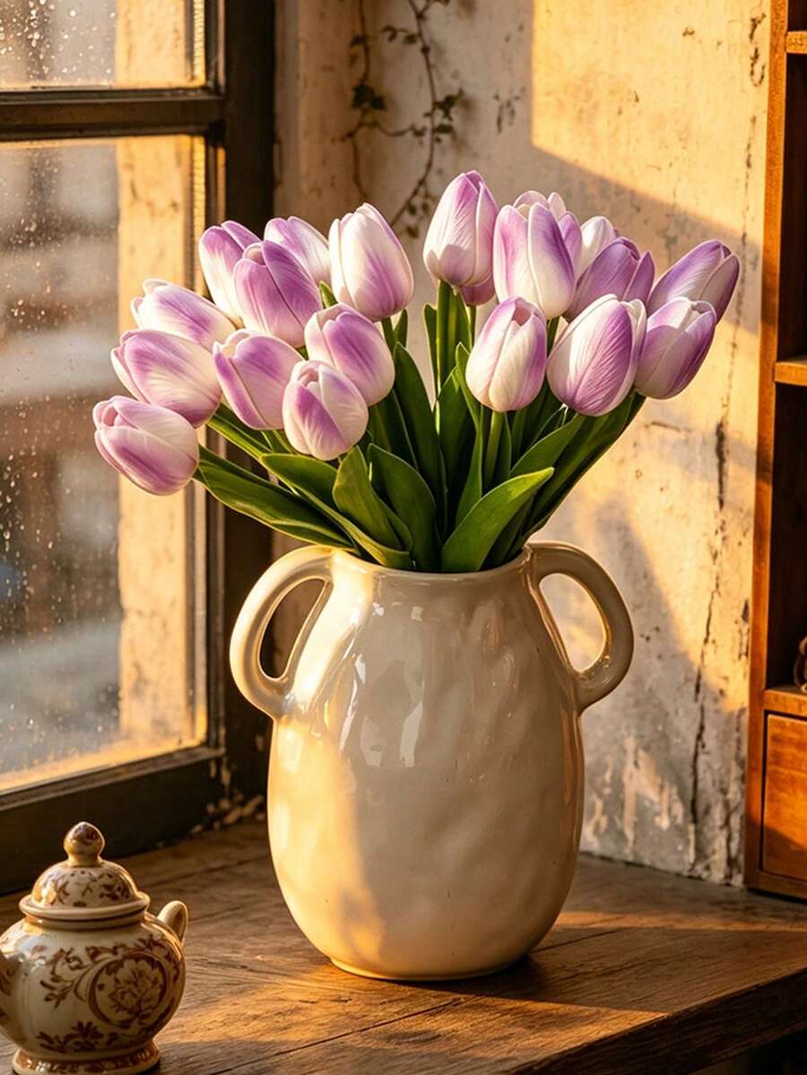 20 tangkai Bunga Tulip Buatan Berwarna Ungu Muda, Tanaman Tiruan untuk Dekorasi, Cocok untuk Dekorasi Ruangan, Dekorasi Pernikahan, Dekorasi Ruang Tamu & Ruang Makan, Dekorasi Desain Rumah, Pesta Liburan, Hadiah Ulang Tahun - Mauve Purple - View 1