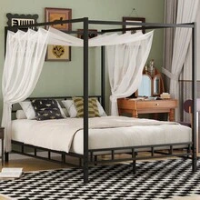 HOMBCK Metal Canopy Bed Frame, Queen Bed Frame With Metal Slats Support,Mattress Foundation, No Box Spring Needed, Easy Assembly, Bedroom Deccor, Christmas Decorations, Bedroom Furniture, Full/ Queen, Black - 黑色 - 查看 7