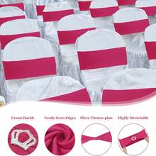 10pcs Spandex Chair Back Decorative Tie Straps, Elastic Chair Bands With Bows And Crown-Shaped Buckle Sliders, For Graduation Season, Prom, Wedding, Party, Banquet Decoration - Hot Pink - View 3