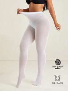1 Pair Women's 50D White Tights, Simple Versatile Base Tights, High Elasticity - White - View 5