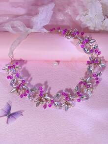 1pc Exquisite Women's Headband, Rose Red/Silver/Blue Artificial Crystal Rhinestone Beaded Hairband, Bridal Headpiece, Wedding Banquet Date Party Outing Hair Accessory, Summer - Multicolor - View 10