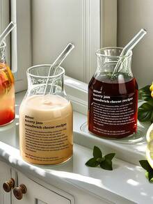 1pc 650ml Glass Cup With Straw And Letter, Ins Style Summer Glass Cold Drink Cup, Water Cup, Milk Cup, Coffee Cup, Juice Cup, Large Capacity Glass Cup, Suitable For Office And Outdoor Picnic, Holiday Birthday Party - Multicolor - View 7