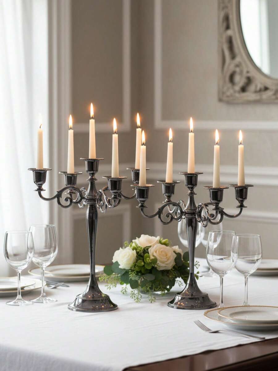 1pc Alloy Metal 5-Arm/3-Arm Candlestick Holder, Home & Wedding Decor Candle Stand, Tabletop Ornament, Room Decor, Birthday & Graduation Gift, Wedding Decoration, Mother's Day Gift, Easter Decor, Home Decor/Tabletop Decor/Wedding Centerpiece/Graduation Gift/Best Friend Gift/Father's Day Gift - Hand-polished - View 1