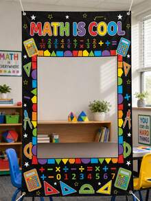 Marco de fotos de poliéster con patrón de calculadora y regla de arcoíris, tela de fondo rectangular para fotografía con geometría educativa, con almohadillas de metal, adecuado para clases de matemáticas, fiestas de bienvenida al regreso a la escuela, fiestas de cumpleaños, decoraciones de fiesta. - Temporada de regreso a clases - Ver 6