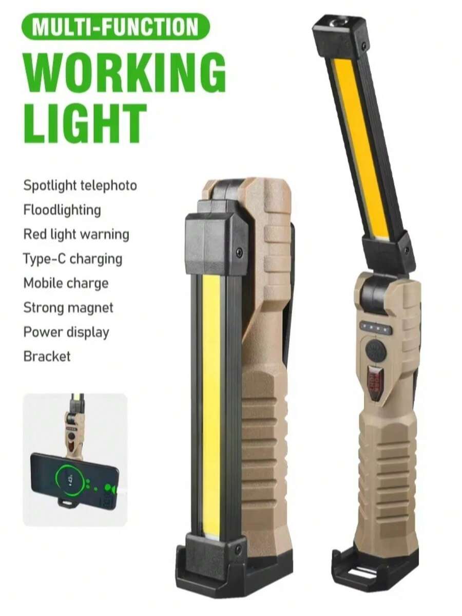 Multifunctional Rechargeable COB Work Light, Foldable LED Inspection Lamp With Magnetic Base, Auto Repair Flashlight For Outdoor & Tent Use, For Camping - Multicolor - View 1