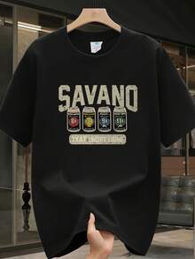 Camiseta de manga corta casual oversized para hombre con estampado moderno, hecha de tela gruesa pura, perfecta para el verano y versátil para varios atuendos - Negro - Ver 1