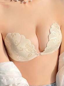 1 Pair Breathable Non-Slip Lace Invisible Adhesive Bra Pads, Lift Breasts, Suitable For Women's Backless Evening Dresses, Wedding Dresses, Party Outfits, Comfortable And Skin-Friendly, Reusable, Essential Body Care Tool For Deep V-Neck Tops, Summer Fashion Must-Have, Beautiful Floral Lace Pattern Design, Lightweight And Smooth, Seamless Lingerie. - Multicolor - View 2