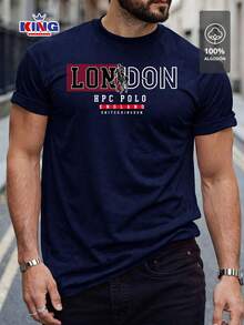 Original HPC POLO T-Shirt With Round Neck And Short Sleeves – Themed Graphic Design "HPC: London England Heritage" – 100% Cotton - 藏蓝色 - 查看 1