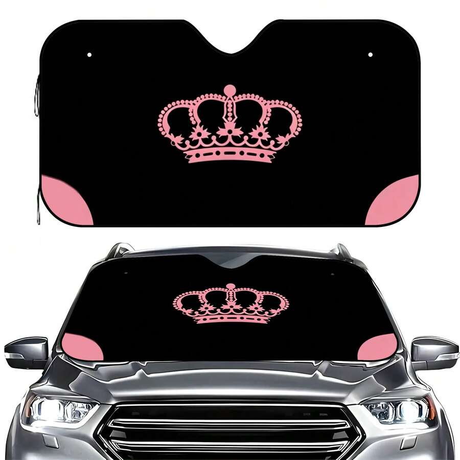 1pc Fashionable Simple Printed Car Sunshade, Made Of Polyester Fiber, Easy To Install, Suitable For Various Car Models, Car Decor With Heat Insulation And Privacy Protection, Keeps Your Car Cool, Foldable For Easy Storage - A - View 1