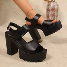 Women's Thick Platform Chunky Heel Sandals, Open Toe Ankle Strap Buckle High Heel Sandals, Fashion Versatile Summer Shoes - Black - View 4