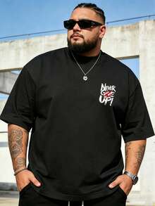 Plus Size Men's Fashion Loose Short Sleeve T-Shirt | Exquisite Design | Summer Essential | Easy To Match | Show Your Style, Gift For Boyfriend Sports - Black - View 3