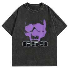 G59 Skull T-Shirt Crew Neck, Casual, Print, Fashion - 黑色 - 查看 1