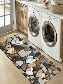 1pc Faux Stone Texture Heart-Shaped Creative Vintage Diatom Mud Kitchen Mat, Cushioned Oil-Resistant Absorbent Non-Slip, 3.5mm Customizable Cut, Kitchen Bathroom Entryway Personalized Home Decor Rug - Multicolor - View 10