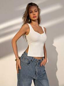 Soulscape Petite White Casual Sleeveless Basic Vest Top, For Daily Wear, Summer Outing, Work Out, Vacation & Festival - White - View 4