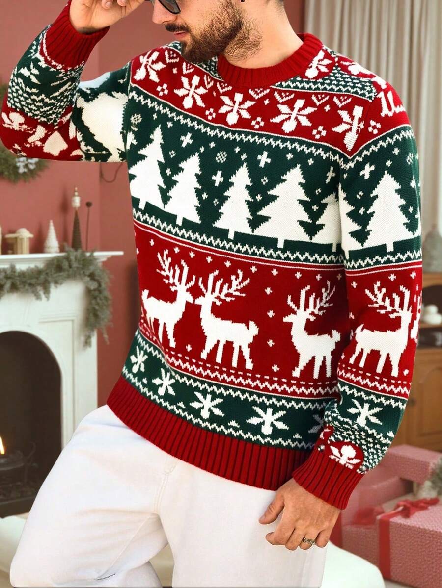 Autumn/Winter Christmas Holiday Theme Knitted Sweater, Thick & Warm, Suitable For Holiday Parties, Gatherings And Daily Wear, Atmospheric - Red - View 1