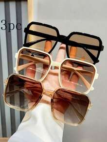 3pcs/1pc Vintage Square Unisex Fashion Classic Style Decorative Fashion Glasses, Bohemian Style, Suitable For Sports, Travel, Festival Outfits, Beach, Driving, Outdoor Wear, Vacation, Street, Sporty Style, Fishing, Streetwear And Accessories, Outdoor Activities, Party - Multicolor - View 1