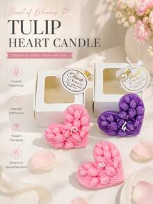 1 Piece French Heart Shape Scented Candle, Tulip Shape, Smokeless Soy Wax, Ambient Lighting, Creative Tabletop Decor, Home Decor, Wedding, Elegant And Beautiful, Gift For Women, Gift For Friends, Event Venues - A - View 1
