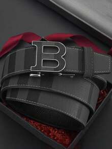 High-End Men's Zinc Alloy Letter Automatic Buckle Leather Belt, Casual Versatile Minimalist Trouser Belt, Random Pattern (Storage Box Not Included) - Multicolor - View 11