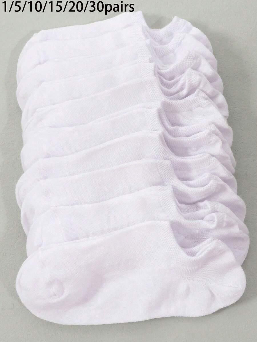1/5/10/15/20/30双装黑白网眼女士短袜,轻薄透气低帮防滑隐形袜,夏季必备 - 白色 - 查看 1
