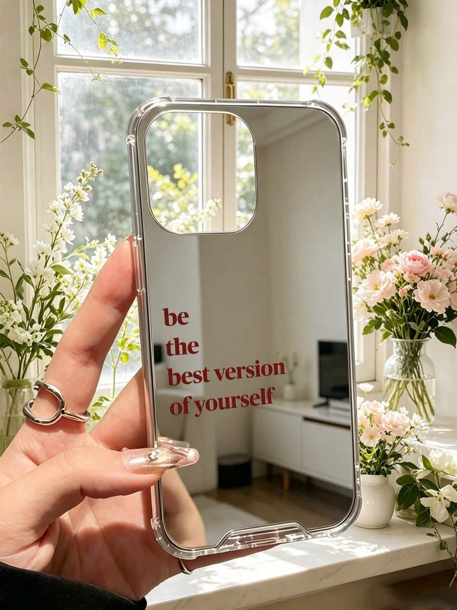 "BE THE BEST VERSION OF YOURSELF" Rote Buchstaben Spiegel Handyhülle, kompatibel mit iPhone 13 15 16 17pro 17 14 17 17pro Max & kompatibel mit Samsung Galaxy/A54 A14 A15 S23 S24 S24ultra S25 A07 A17 S26 A57 - Verschiedenfarbig - Übersicht 1