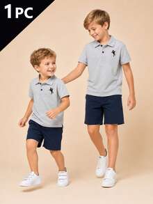 Young Boy Summer Casual Embroidered Polo Shirt - Light Grey - View 3