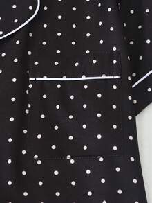 2pcs Set Comfortable Mini Polka Dot Print Short Sleeve Top And Bow Long Pants Women's Pajama Set Loungewear - Black - View 5