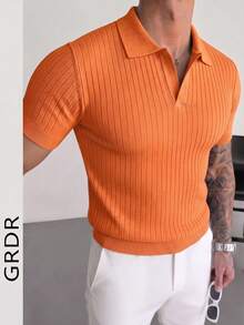 GRDR Men's Summer Knit Sweater, Collared Solid Color Short Sleeve, Suitable For Summer Outings, Fashion Essential - Orange - View 6