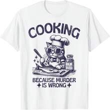 "Porque asesinar está mal": una cita humorística sobre cocina para una camiseta de chef gatuno genial. - Blanco - Ver 2