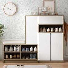 Shoe Bench And Cabinet, Multifunctional Shoe Rack With Padded Seat, Versatile Storage Solution With Adjustable Shelves For The Entryway, White, W 140/D 35/H 110 Cm - 白色 - 查看 3