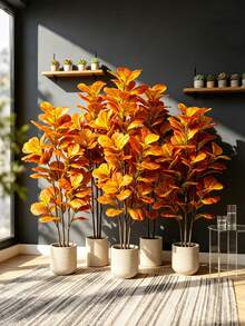 Kmitang 85-125cm Large Artificial Banyan Plants Fake Ficus Tree Branch Autumn Tree Leaves Faux Tropical Palm Plant Red Leafs Plastic Fiddle Leafs Tall Faux Rubber Tree For Home Shop Autumn Party Decor Without Pot 1pc - Multicolor - View 4
