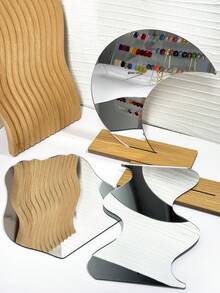 1pc Asymmetrical S-Shaped Wavy Mirror Acrylic Nail Art Display Color Card With Solid Wood Base, Reflective Display Board For Nail Salon Press-On Nails Photography - Multicolor - View 1