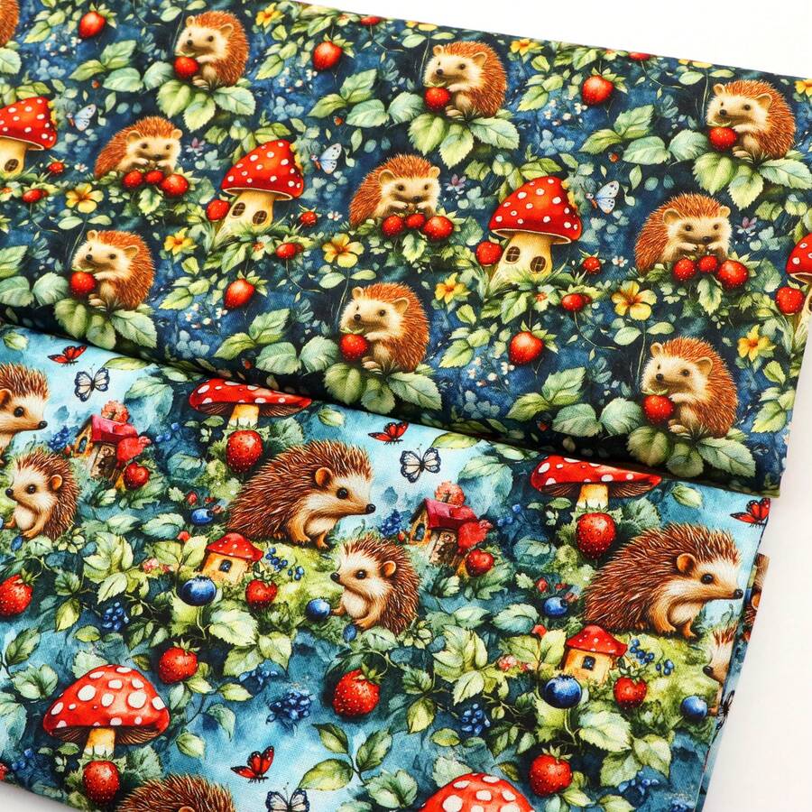 Hedgehog Mushroom Pattern Quilting Fabric-57x19.68inch(145x50cm) 100% Cotton Craft Fabrics DIY Handmade Precut For Patchwork Craft - Default - View 1