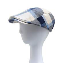 Vintage Tartan Plaid Linen Flat Cap Men Lightweight Breathable Check Ivy Gatsby Hat Casual Outdoor Driving Newsboy Cabbie Beret Cap - Orange-red - Plaid - View 5