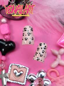 10Pcs Y2K Cute Duck Shaped Full Cover Press On Nails,Solid Pink Tone,Leopard Prints & Sparkly Glitter Punk Style Artificial Nail Set,Nice Holiday Gift For Girls&Women To Wear At Daily,Parties And Festive Events Nail Supplies - Pink - View 7
