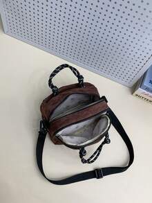 Women's Casual Shoulder Sports Bag Crossbody Bag, Easy-To-Care-For Fabric, Easy To Clean, Plaid Material, Multi-Layer Zipper Large Capacity Handbag - Coffee - View 7