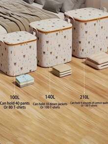 Foldable Clothes Storage Box With Handle, Suitable For Bedroom And Wardrobe. Cute Pattern Design Makes Home Organization Fun. Reinforced Portable Bedding Storage Bag, Suitable For Home And Dormitory Use. Dirty Clothes And Toy Storage Basket. - Multicolor - View 3