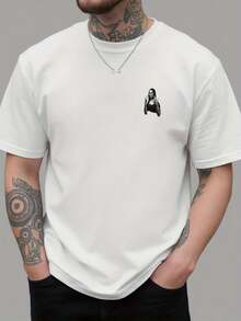 Camiseta de manga corta para hombre con estampado de doble cara de la Mona Lisa de Leonardo da Vinci, estilo casual, deportivo, moderno y holgado, para estudiantes y adolescentes. - Negro - Ver 10