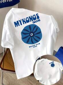 Camiseta de Hombre Talla con Diseño Mykonos Beach Club 1995 - Diseño de Doble Cara Azul y Blanco, Camisa Casual de Verano, Adecuada para Gimnasio, Playa o Uso Diario, Manga Corta, Aju - Negro - Ver 6