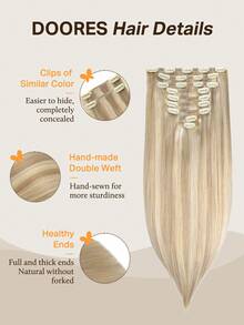 DOORES 9PCS Clip In Hair Extensions Straight Real Human Hair Natural Virgin Human Hair Extensions Double Weft Clip Ins Invisible & Soft Mini Hair Pieces For Thinning Hairs For Women - S18A/613A - View 3