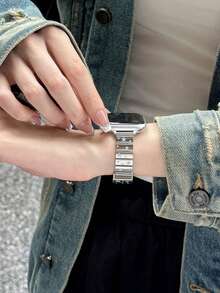 Star Pattern Stainless Steel Watch Band, Compatible With Apple Watch Series 1/2/3/4/5/6/7/8/9/10/11 SE/Ultra, Women's Elastic Metal Bracelet Strap - Blue - View 9