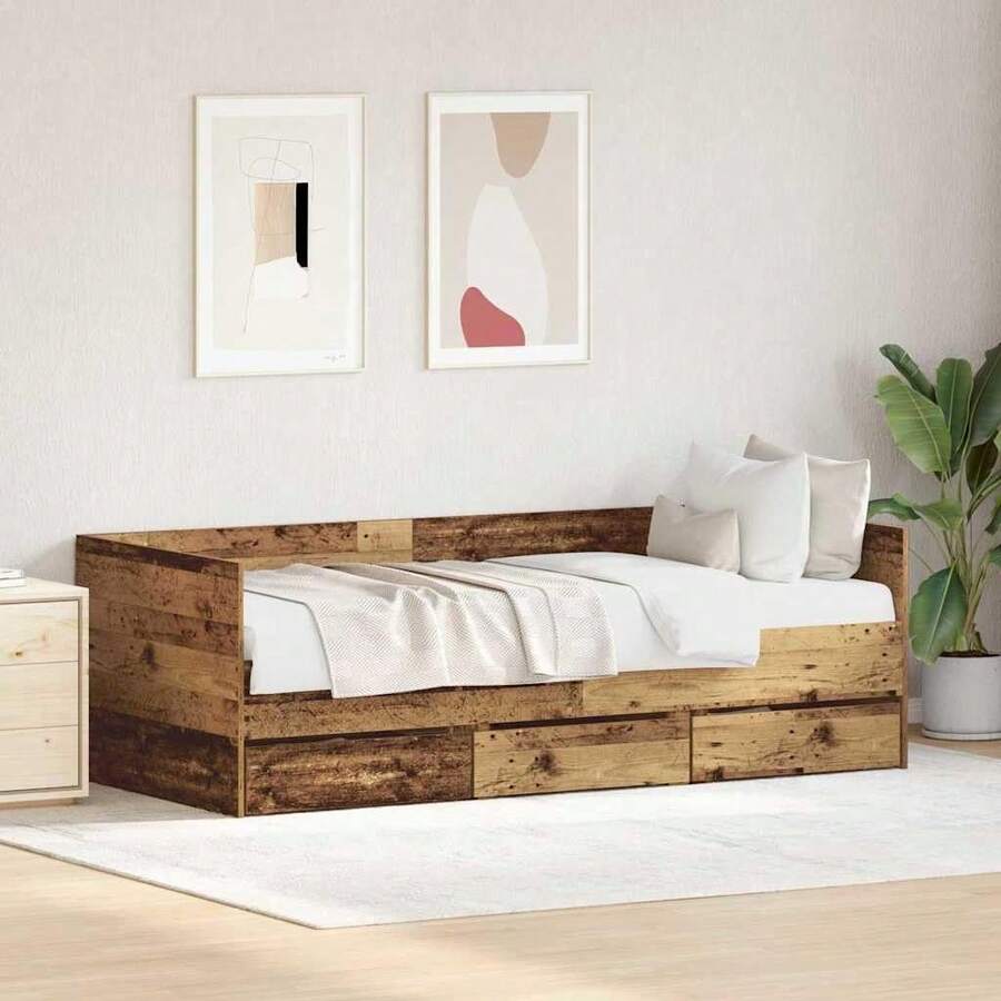 vidaXL Tagesbett, Gästebett mit 3 Schubladen mit Rollen, Schlafsofa für Schlafzimmer, Bettsofa Sofabett Daybed Bett, Helle Eiche 90x200cm Holzwerkstoff - Helles Eichenholz - Übersicht 1